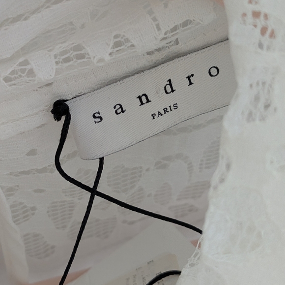 Sandro NWT White Hamia Floral High Neck Lace Top Women's Size Large(3) - Picture 10 of 13